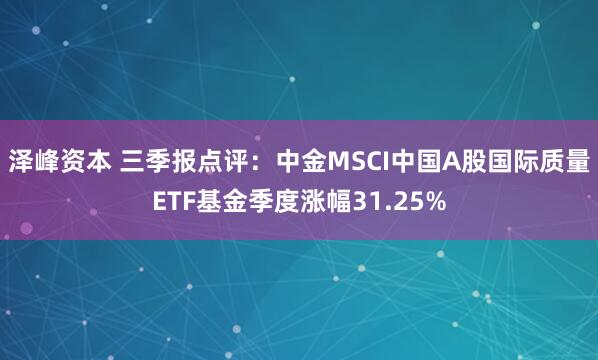 泽峰资本 三季报点评：中金MSCI中国A股国际质量ETF基金季度涨幅31.25%
