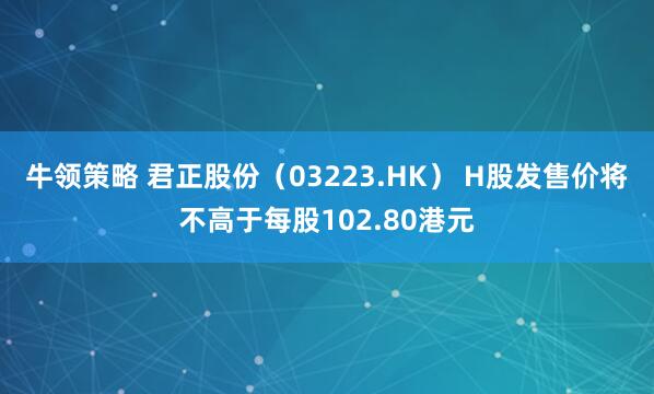 牛领策略 君正股份（03223.HK） H股发售价将不高于每股102.80港元